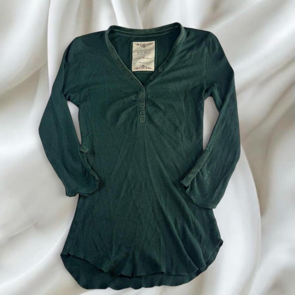 Old Navy green henley babydoll long sleeve top Y2K vintage mcbling